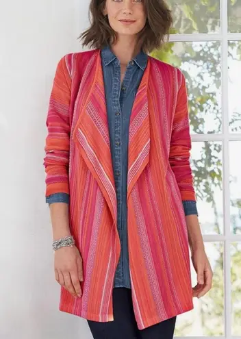 J Jill Striped Open Front Cardigan Sweater Size M Pink Size M
