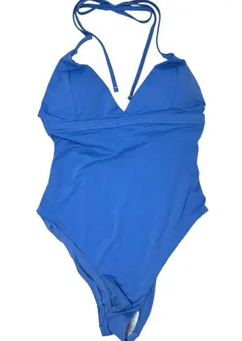 ANDIE Swim Size XL The Lagos One Piece Swimsuit In Blue Halter Neck Deep V NEW