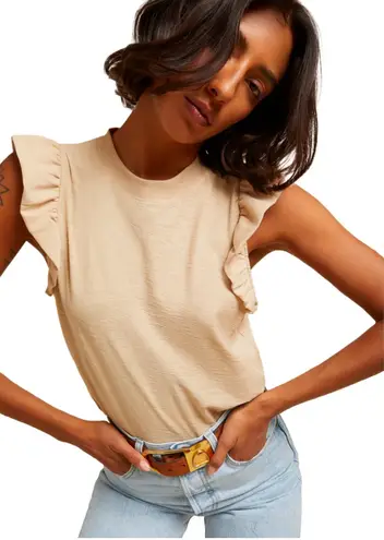 Nation Ltd Paulette Women's Ruffle Sleeve Top - Casual Knit Tee, Neutral