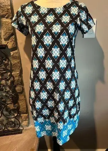 Hatley Short Sleeve Back Zip Cotton Black and Turquoise Dress