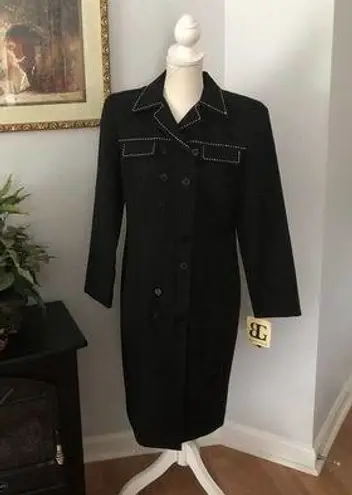 Bahari Group Womens Black Solid Polyester Buttons Front Long Overcoat Si… Size 10