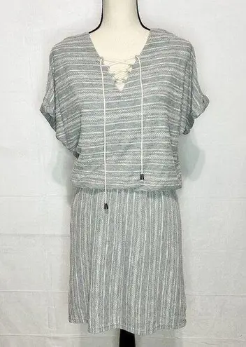 The Vanity Room  Women's Textured Knit Lace Up Dress Gray Size M NWT