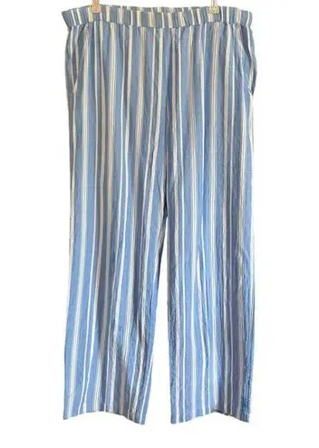 Fresh Produce Blue and White Cotton Wide Leg Pull on Pants Beachy Coastal Small