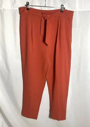 Free Press Rust Tie Waist Tapered Pants Size L Textured Crepe