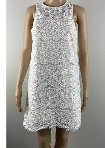 Bleuh Ciel Women’s Sleeveless White Lace Over Tan Lining Dress Size XS Back Zip