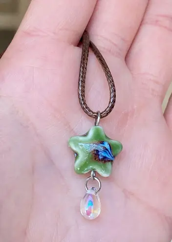 Handmade green ceramic star boho fairy cottage y2k necklace⭐️💚