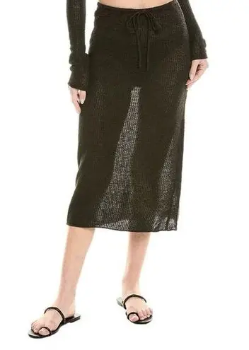 ONIA Black 100% Linen Knit Crochet Low Rise Semi Sheer Pull On Midi Skirt S