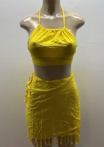 Yellow Halter Top and Fringe 100% Sarong Sarong Skirt