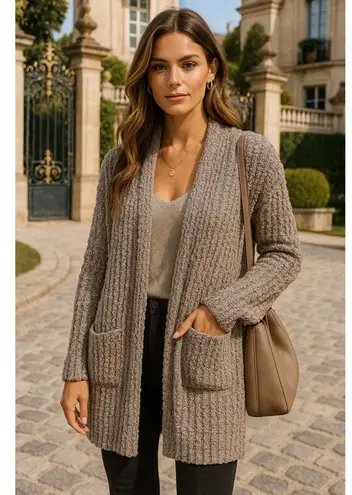 Sabrina Lauren Boucle Robe Longline Cardigan Buttery Soft Plush Fluffy Luxury 1X Gray