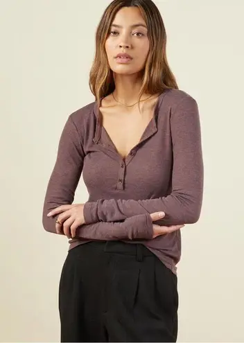 Monrow Womens Henley Long Sleeve Green Size M