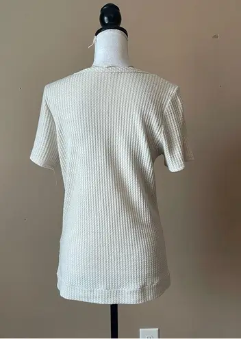 Lazy sundays  | Cream Waffle Knit Spliced Neckline Top Sz L