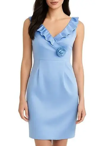 Vintage Tahari Baby Blue Satin Flower Ruffle Sleeveless Midi Slip Dress Size 4