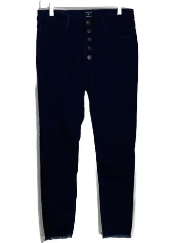 Just Black High Rise Button Fly Skinny Jeans Women’s Size 30 Dark Wash Frayed