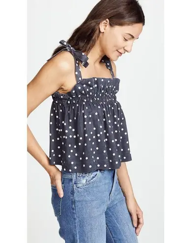 DL1961 Dennet Tie-Strap Polka-Dot Print Ruffled Cropped Tank Top Size Medium