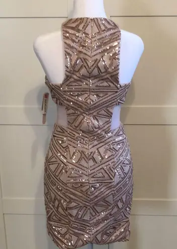 Giani Bernini Structured Rose gold sequin  mesh side mini dress .