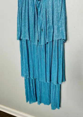 SABINA MUSAYEV Light Blue Metallic Corseted Back Keyhole Cutout Amandea Dress M Size M