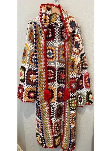 SAACHI Granny Hooded Square Crochet Ruana kimono cardigan One Size Size L
