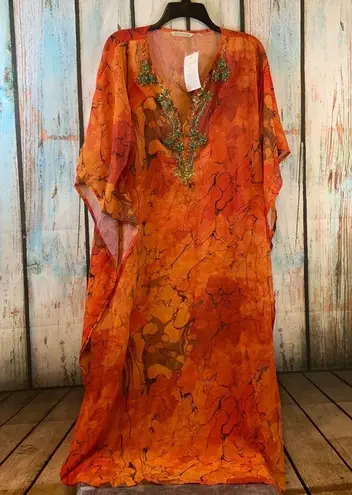 Soft Surroundings 🚫SOLD🚫 Orange Sheer Beaded Caftan or Swim Cover PL/PXL