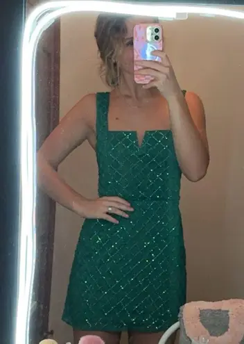 Show Me Your Mumu Twilight Mini Dress in Emerald Beading