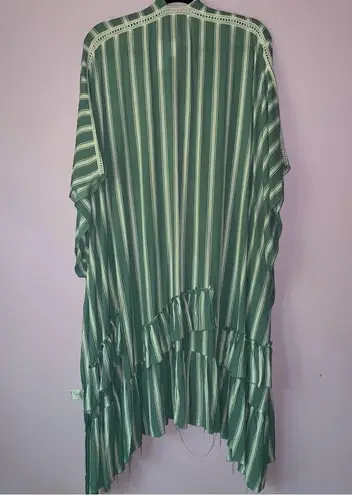 Gigio Cardigan S Longline Beachy Kimono Open Front Ruffle Swim Cover Green