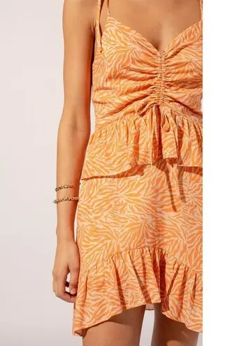 Suboo Sienna Printed Flounce Mini Dress Orange Womens Size XS
