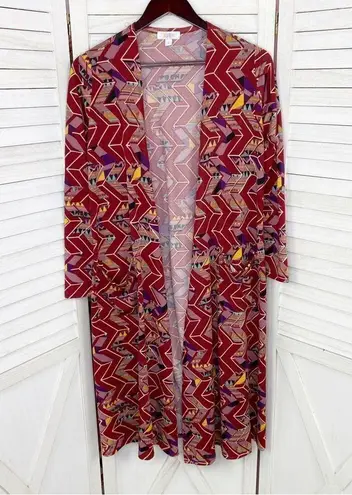 LuLaRoe  Sarah Cardigan Duster Aztec Geometric Print Red Small