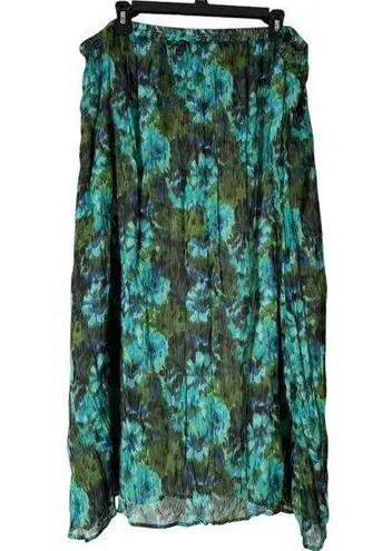 Dressbarn Blue Green Watercolor Pattern Midi Skirt Womens Sz 18/20 Pull On