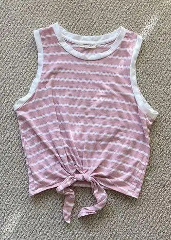 Heart & Hips Pink White Striped Crop Tie Tank Top Cotton Stretch Crew Shirt S