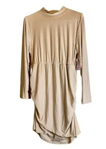 Full Circle Trends NWT Women's 2X Stretchy Beige Bodycon Ruched Mock Neck Dress