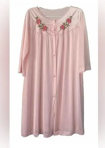 Vintage Lorraine PINK Nylon Floral Embroidered Nightgown Size Large Ice Pink GUC