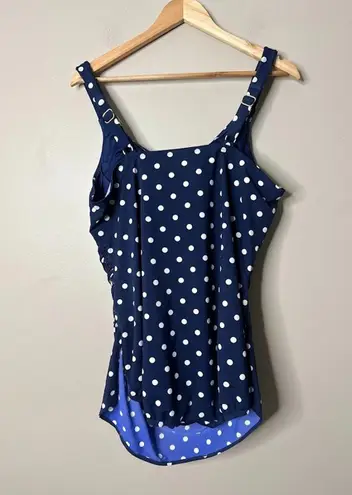 LANDS END Navy Blue Polka Dot V