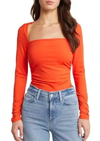 Open Edit NWT Ruched Square Neck Top in Red Alert