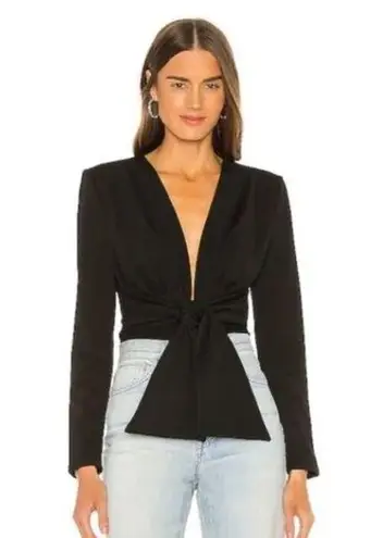 Bardot Anya Bodysuit Black Long Sleeve Knot Waist Deep Plunge Size 8 Medium