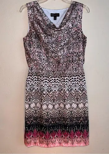 Dana Buchman Sz S Pink Brown Abstract Shift Dress Career Sleeveless A-line Drape