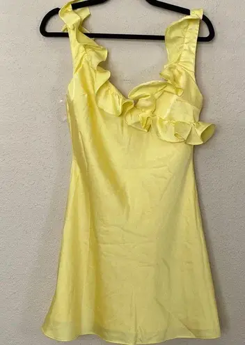 House Of CB ‘Tink’ Buttercup Satin Ruffle Mini Dress NWOT size M