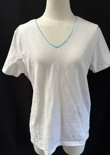 IZOD Women’s White Stretch Tee w/Light Blue accents Sz L