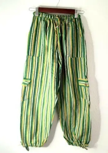 Mountain Tapir M Boho Cotton Serape Striped Cargo Jogger Style Pocketed Pants Yellow Size M