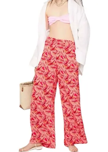 Ashley Park X RTR Pink Tropical Floral Trousers Wide Leg Flowy Vacation Size 12