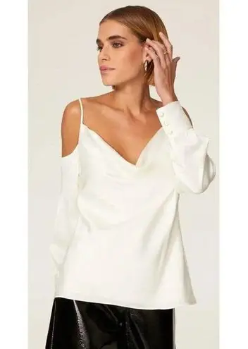 Milly RTR sz Large white satin Robin cowl neck off open shoulder cuffed top