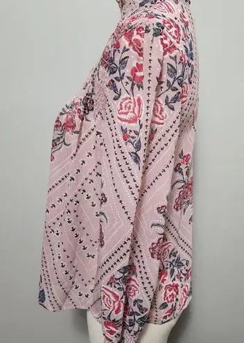 Living Doll pink floral smocked high neck blouse size small