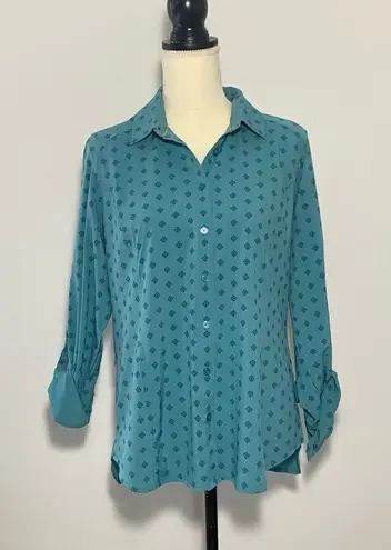 Orvis NEW Shirt Women's Teal Button Up Roll Tab Sleeve Pockets