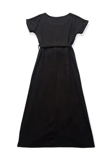 🔃Black Short Sleeve Front Split Midi Dress Black Size XS