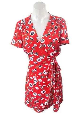 J.Crew Red Floral Short Sleeve V
