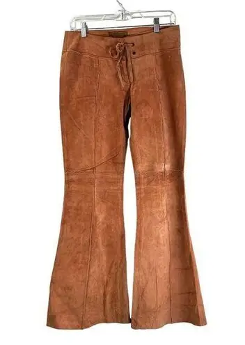 Arden B . Suede Leather Split Flare Pants Whipstitch Details Boho Y2K