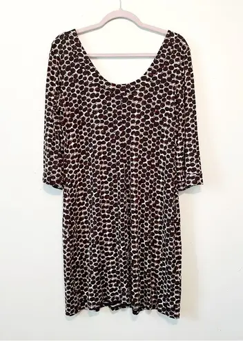 Papillon Blanc Dress Polka Dot Scoop Neck 3/4 Sleeve Black Brown Cream Sz XL EUC