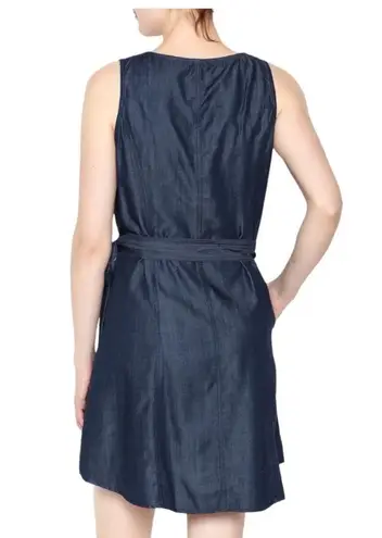 Tea & Cup Ring Strap Button Front Side Tie Belt Denim Mini Jean Dress Medium