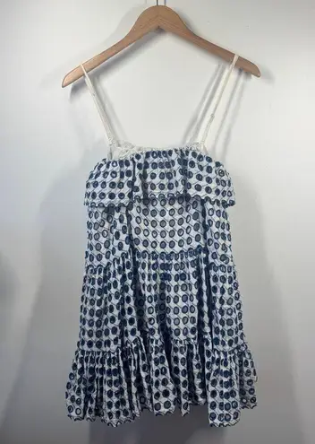 Solid & Striped Dress Women XS Blue White Eyelet Mini Ruffle Embroidery Preppy