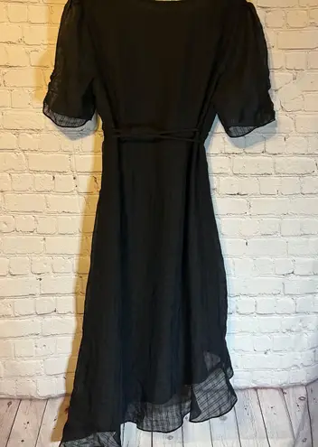 4S13NNA 4SI3NNA Womens Valerie Ruffle Hem Wrap Black Dress Short Puff Sleeves L