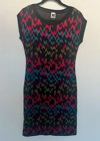 M Missoni Knit Zigzag Bodycon Dress Short Sleeve Size Small Black Multicolor