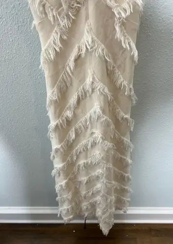 Rebecca Taylor Bias Fringe Cream V-Neck Midi Dress